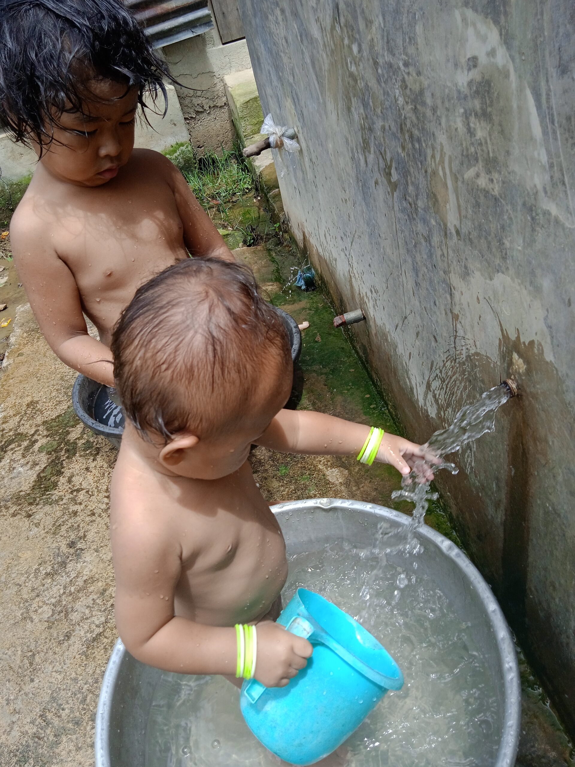 農村部での水浴び
